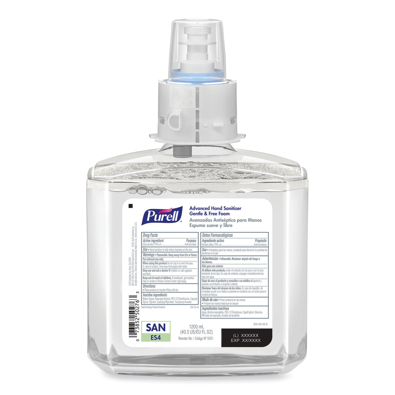 PURELL&reg; Advanced Hand Sanitizer Foam Refill - 1.27 quart - Kill Germs - Hand - Clear - Fragrance-free, Dye-free, Hygienic, Unscented, Refillable - 2 / Carton