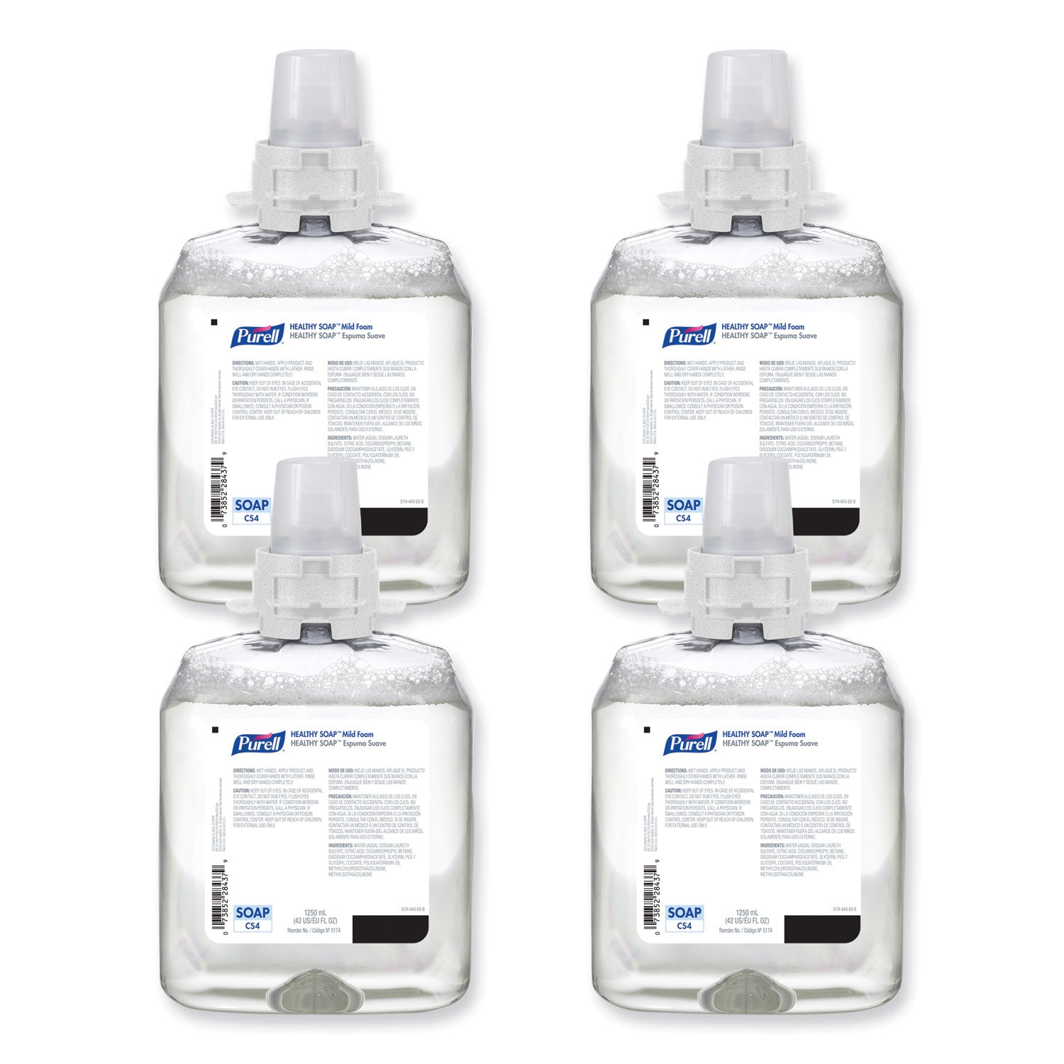 HEALTHY SOAP Mild Foam Refill, For CS4 Dispensers, Fragrance-Free, 1,250 mL, 4/Carton