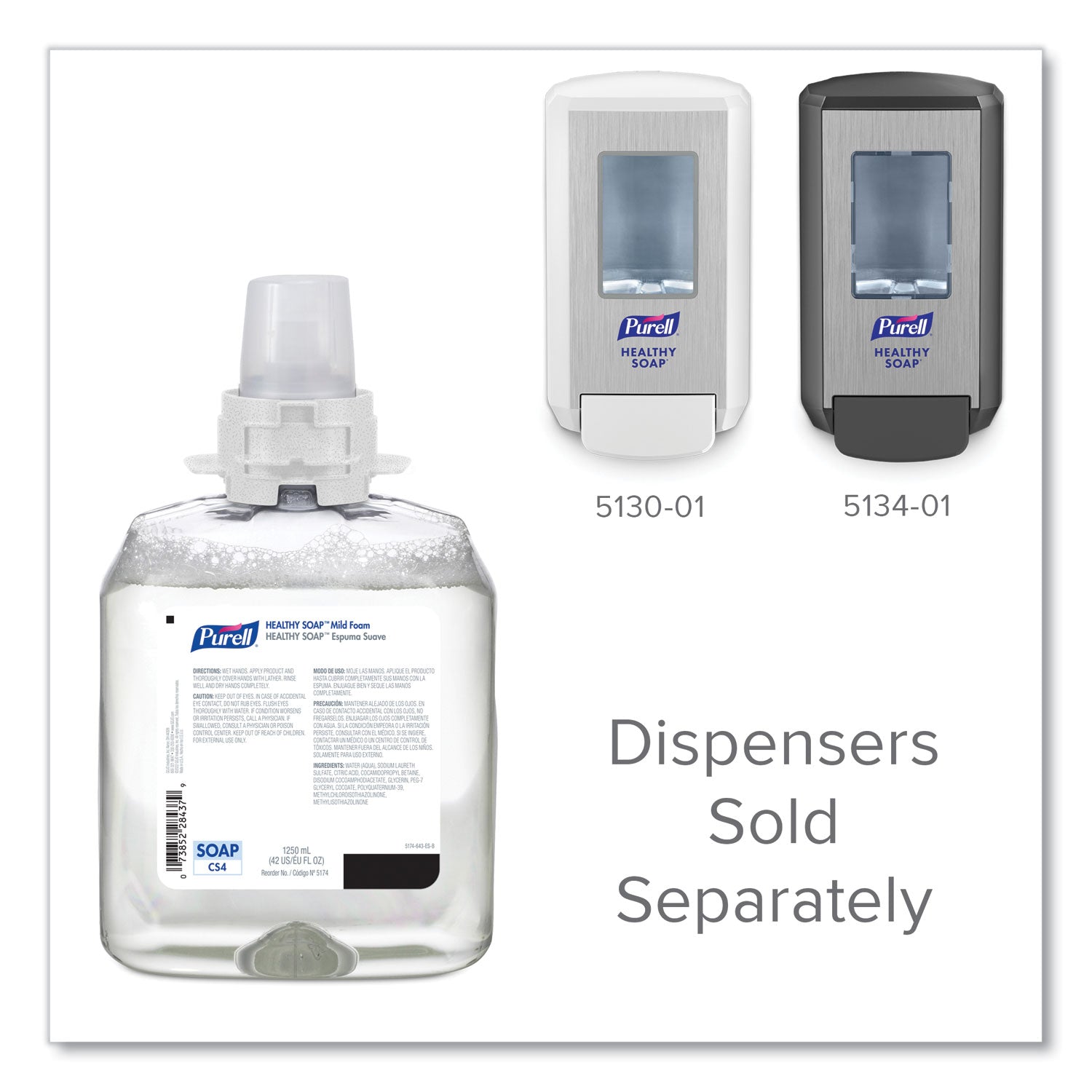 HEALTHY SOAP Mild Foam Refill, For CS4 Dispensers, Fragrance-Free, 1,250 mL, 4/Carton