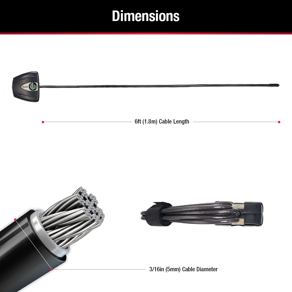 6ft (1.8m) Long x 3/16in (5mm) Diameter Python™ Adjustable Locking Cable; Silver and Black