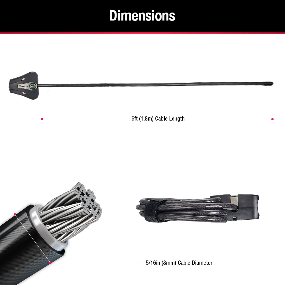 6ft (1.8m) Long x 5/16in (8mm) Diameter Python™ Adjustable Locking Cable; Silver and Black