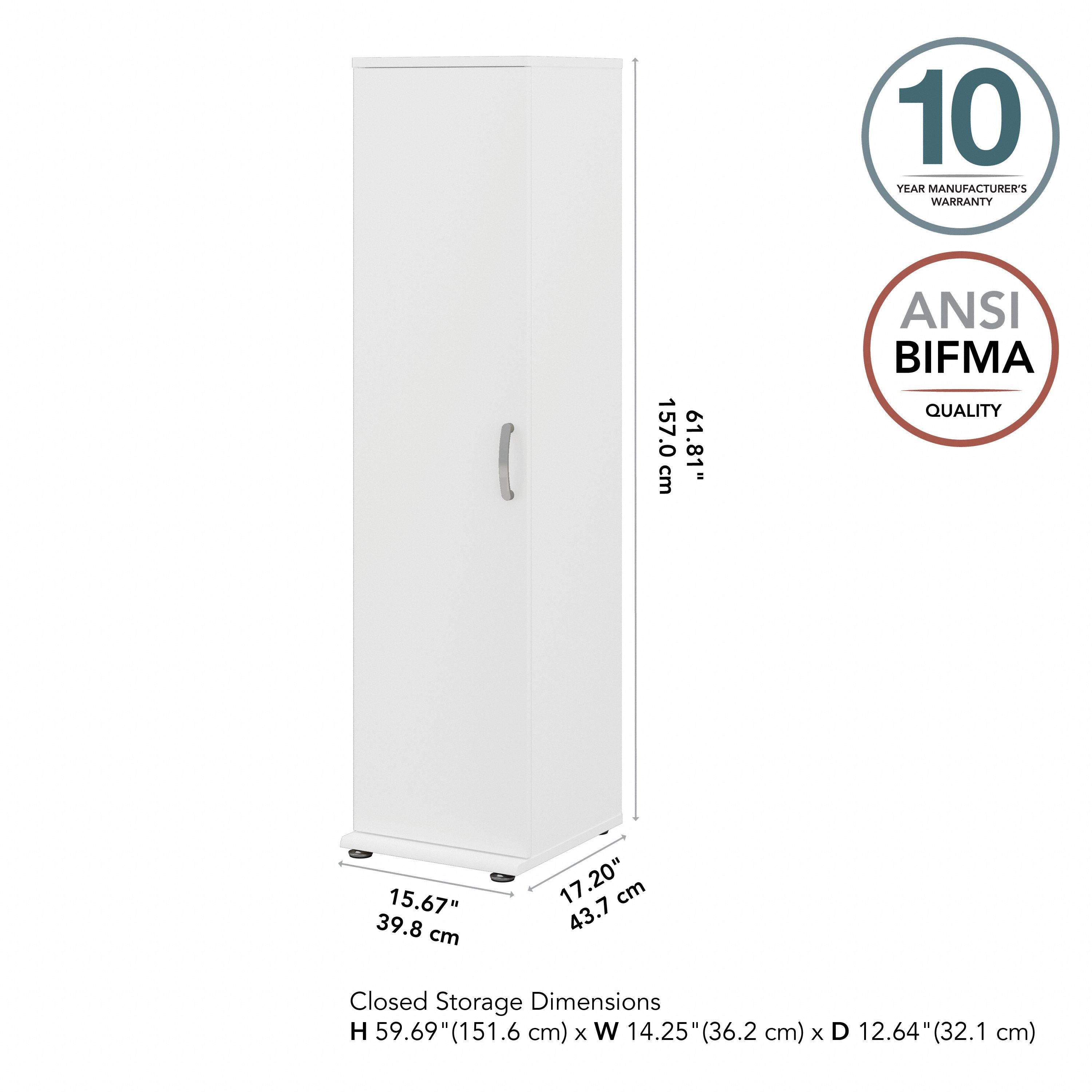 Bush Business Furniture Universal Tall Narrow Storage Cabinet with Door and Shelves in White - 15.67" Width x 17.2" Depth x 61.81" Height