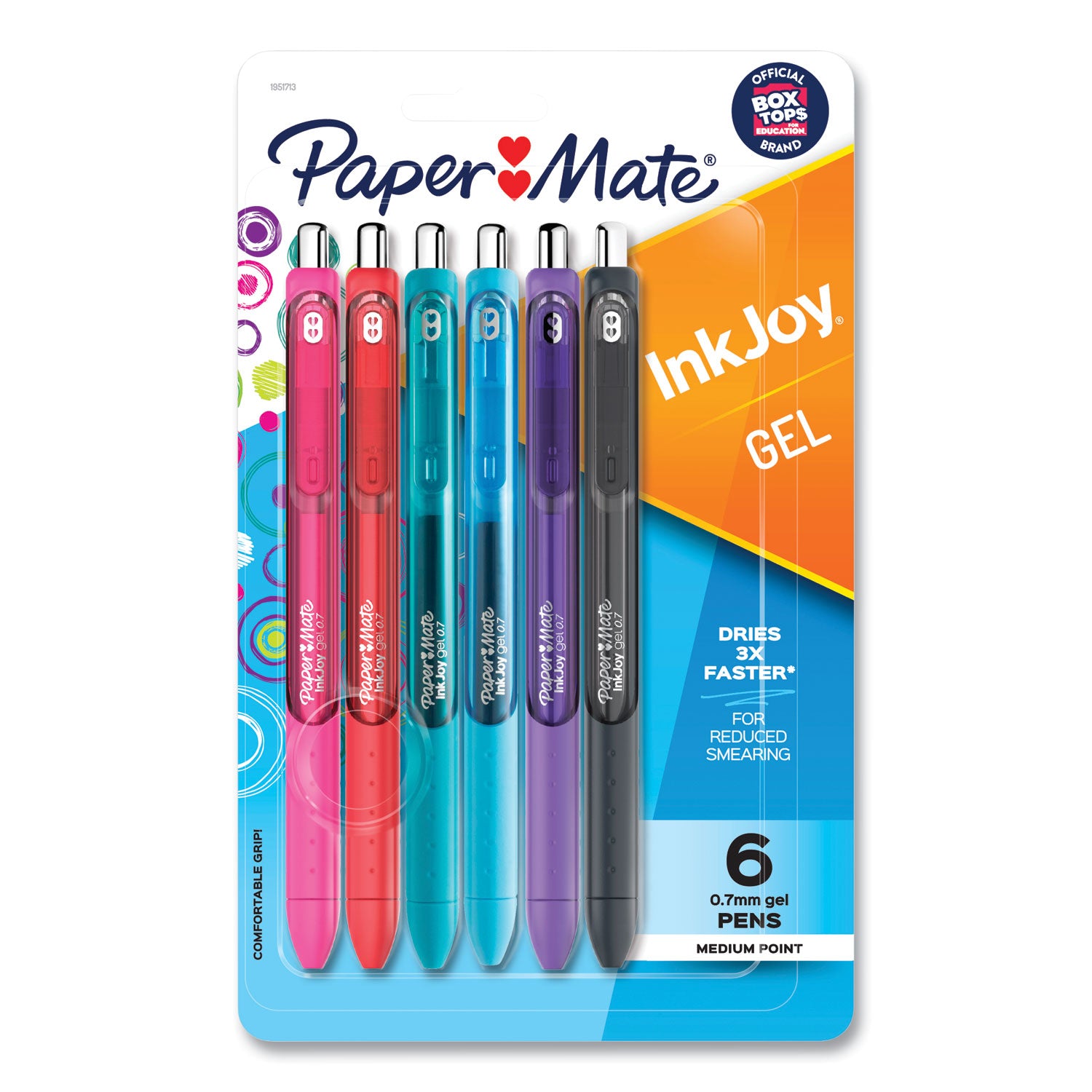 Paper Mate InkJoy Gel Pen - 0.7 mm Medium Pen Point - Retractable - Pink, Red, Teal, Bright Blue, Purple, Black Ink - Gel-based - Pink, Red, Teal, Bright Blue, Purple, Black Barrel - 6 / Pack
