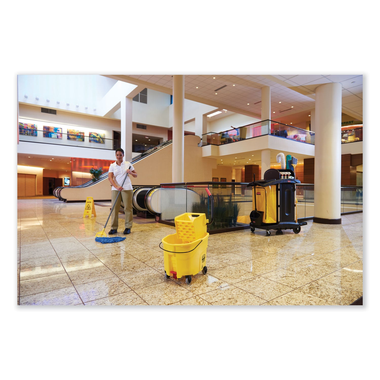 34 gal Capacity - 16.80" Length x 10.50" Width - Zipper Closure - Yellow - Vinyl - Janitorial Cart - 1 Each