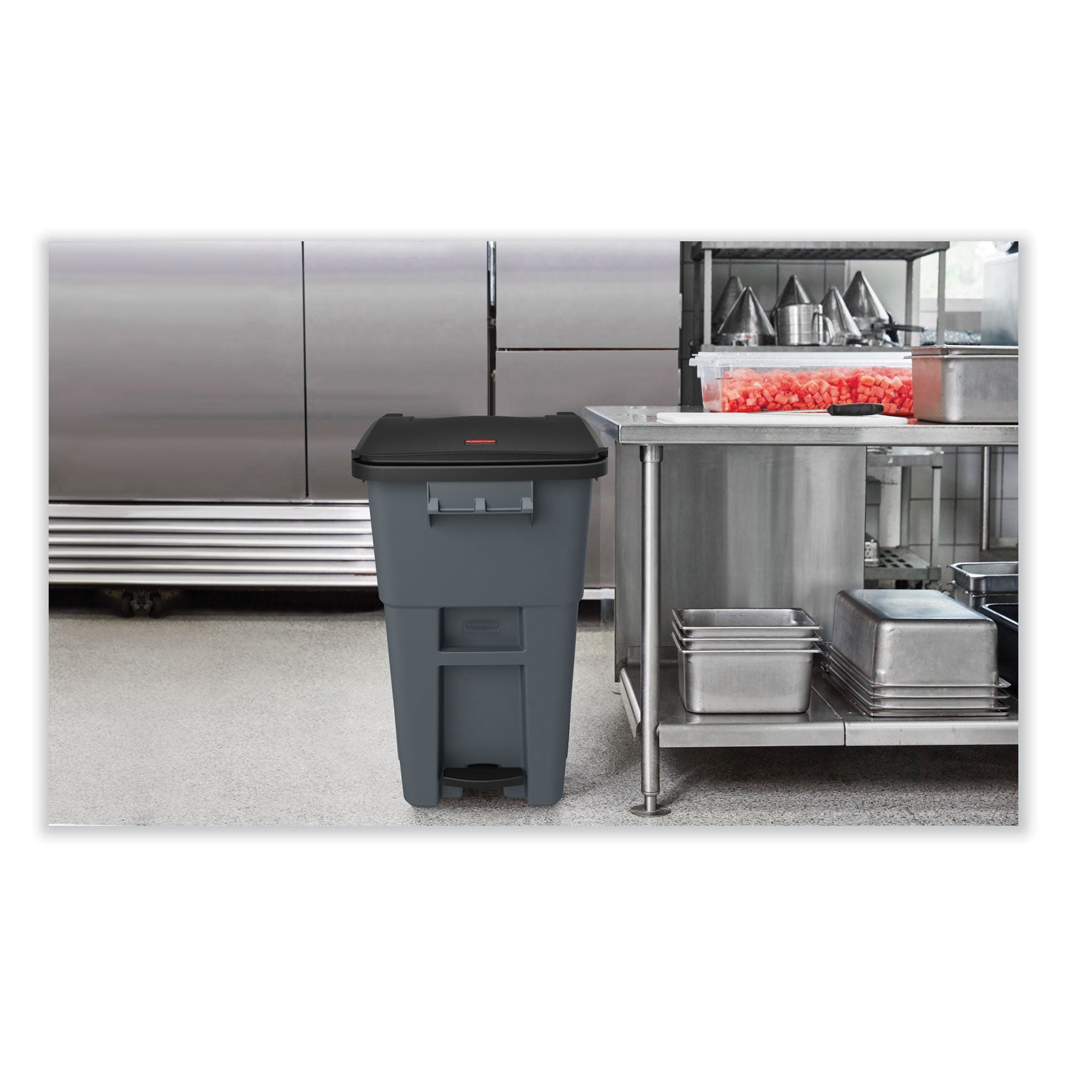 Step-on Opening - Rollout Lid - 50 gal Capacity - Manual - Heavy Duty, Wheels, Reinforced, Handle, Easy to Clean - 39.6" Height x 24" Width - High-density Polyethylene (HDPE) - Gray - 1 Each