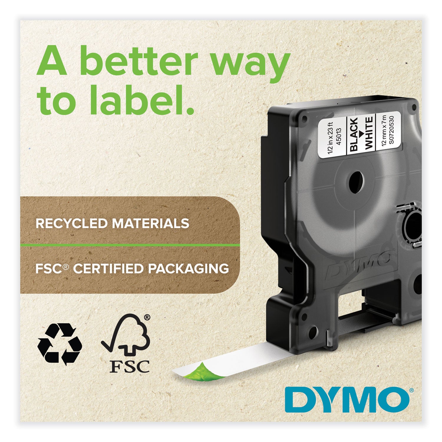 Dymo D1 Electronic Tape Cartridge - 1/2" Width x 23 ft Length - Rectangle - Thermal Transfer - Clear - Polyester - Scratch Resistant, Chemical Resistant - 1 Each