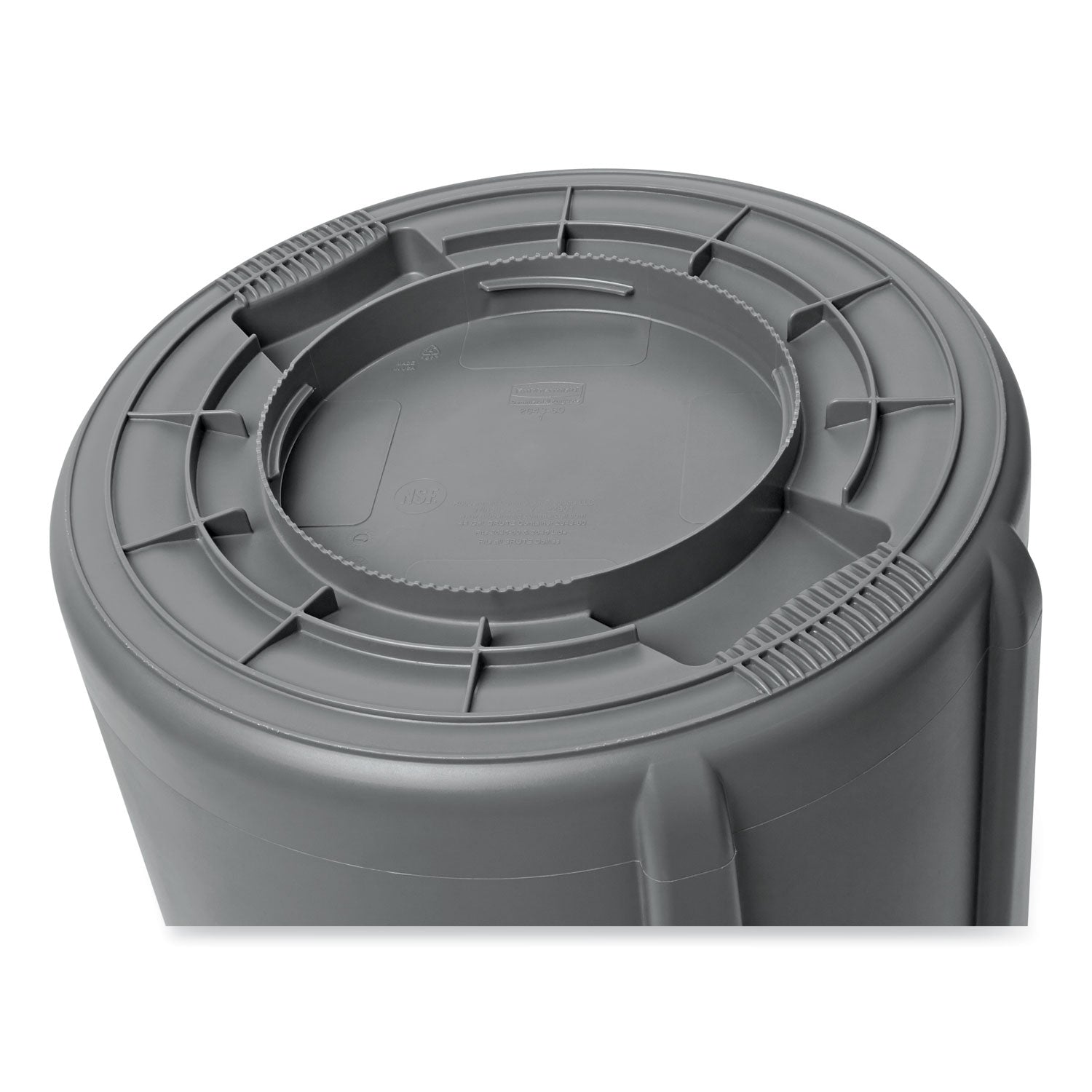 55 gal Capacity - Round - Handle, Heavy Duty, Reinforced, UV Coated, Damage Resistant, Warp Resistant, Fade Resistant - 33" Height x 26.4" Diameter - Plastic - Gray - 1 Each