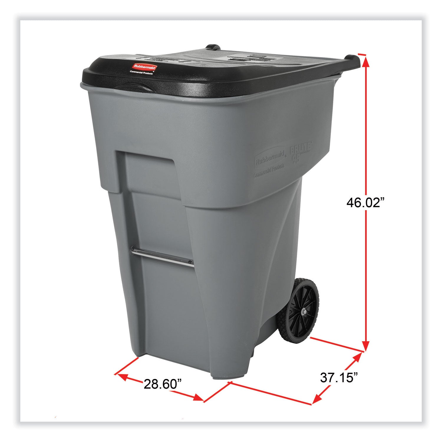 95 gal Capacity - UV Resistant, Wheels, Mobility - 37.5" Height x 28.6" Width x 46" Depth - Gray - 1 Each