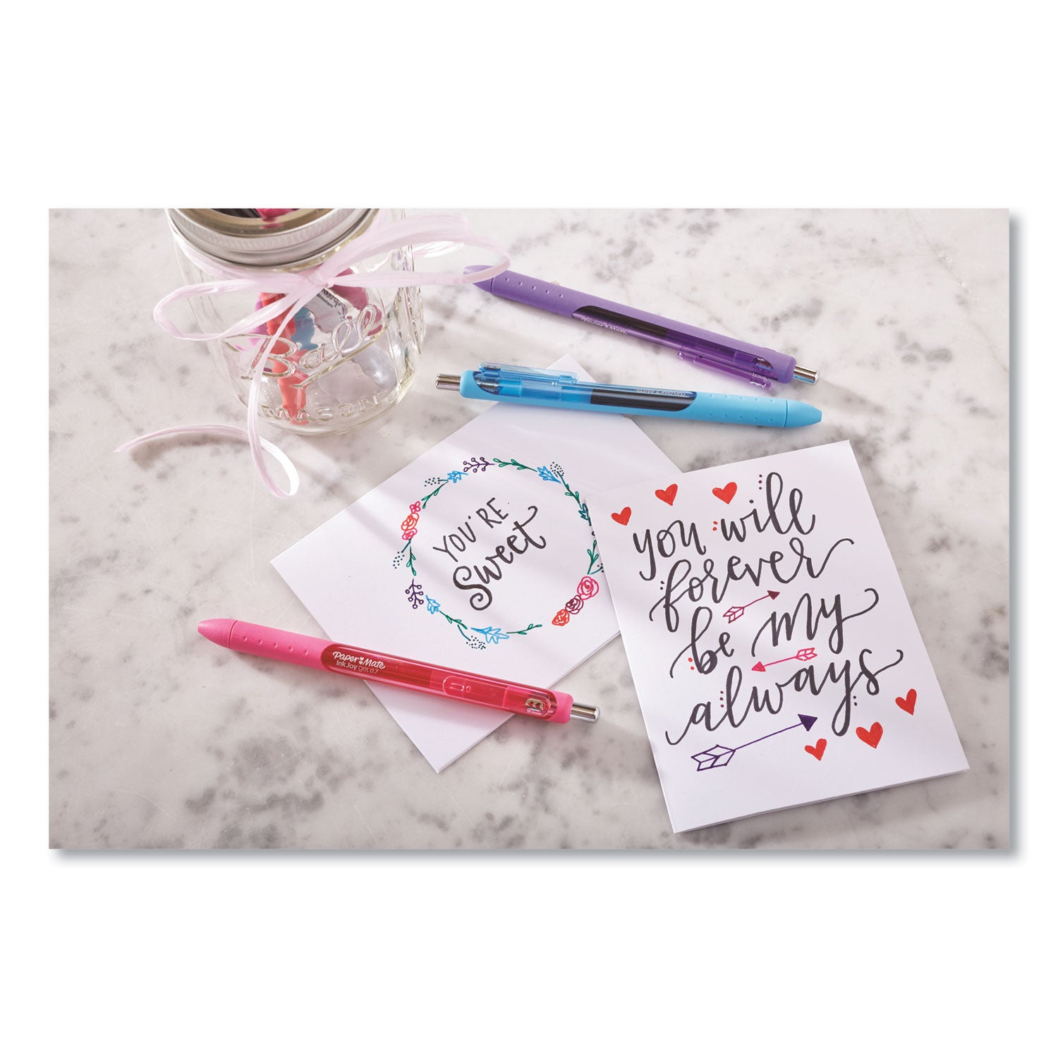 Paper Mate InkJoy Gel Pen - 0.7 mm Medium Pen Point - Retractable - Pink, Red, Teal, Bright Blue, Purple, Black Ink - Gel-based - Pink, Red, Teal, Bright Blue, Purple, Black Barrel - 6 / Pack