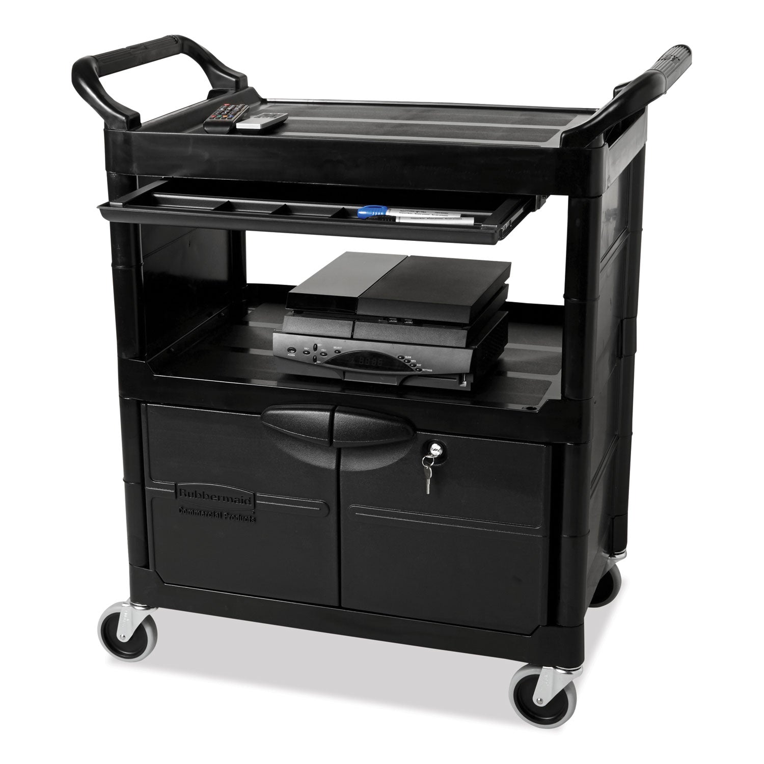 Round Handle - 300 lb Load Capacity - 4 Casters - Plastic, Metal - 33.63" Length x 18.63" Width x 37.75" Height - Black - 1 Each