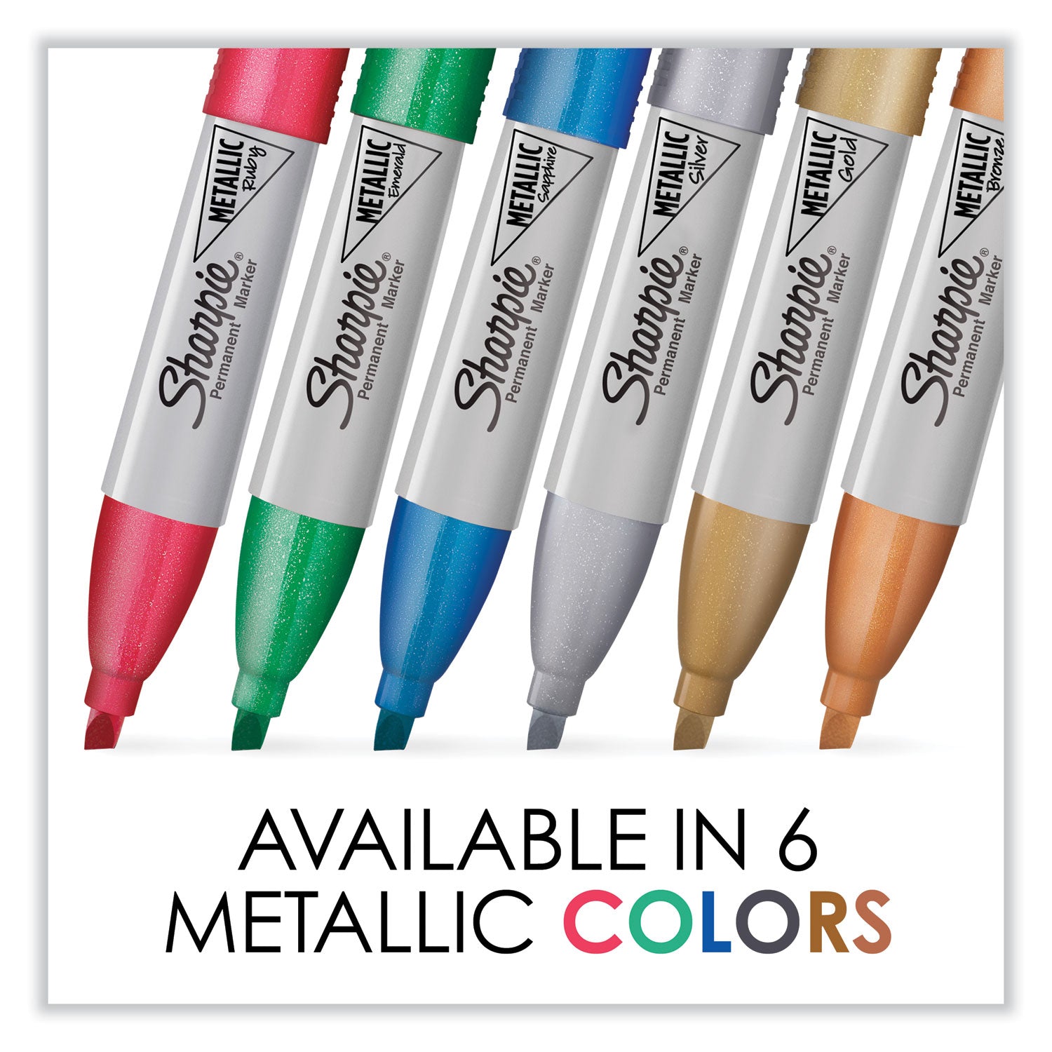 Sharpie Metallic Ink Chisel Tip Permanent Markers - Fine Chisel Marker Point - Gold Metallic, Silver Metallic, Bronze Metallic, Ruby Metallic, Emerald Metallic, Sapphire Metallic Ink - 6 / Pack