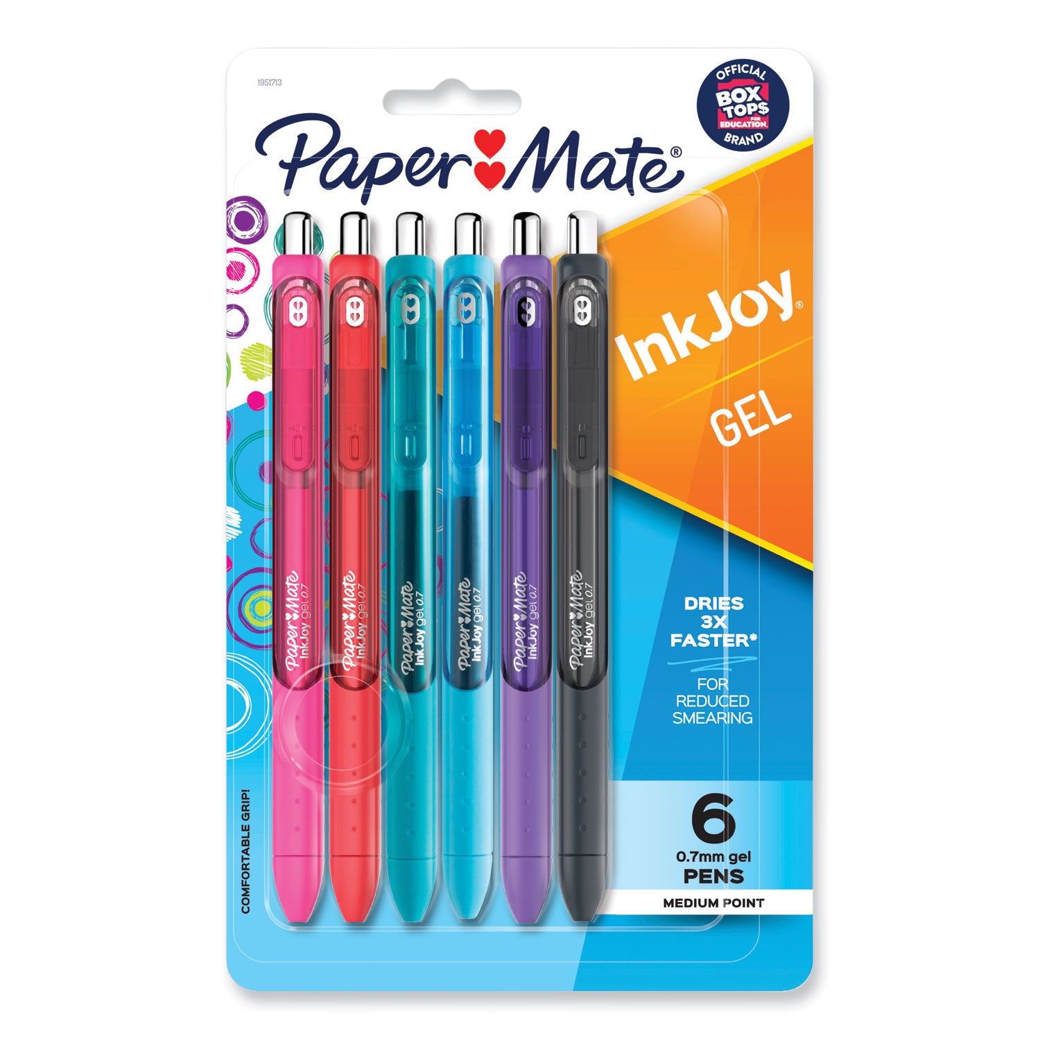 Paper Mate InkJoy Gel Pen - 0.7 mm Medium Pen Point - Retractable - Pink, Red, Teal, Bright Blue, Purple, Black Ink - Gel-based - Pink, Red, Teal, Bright Blue, Purple, Black Barrel - 6 / Pack