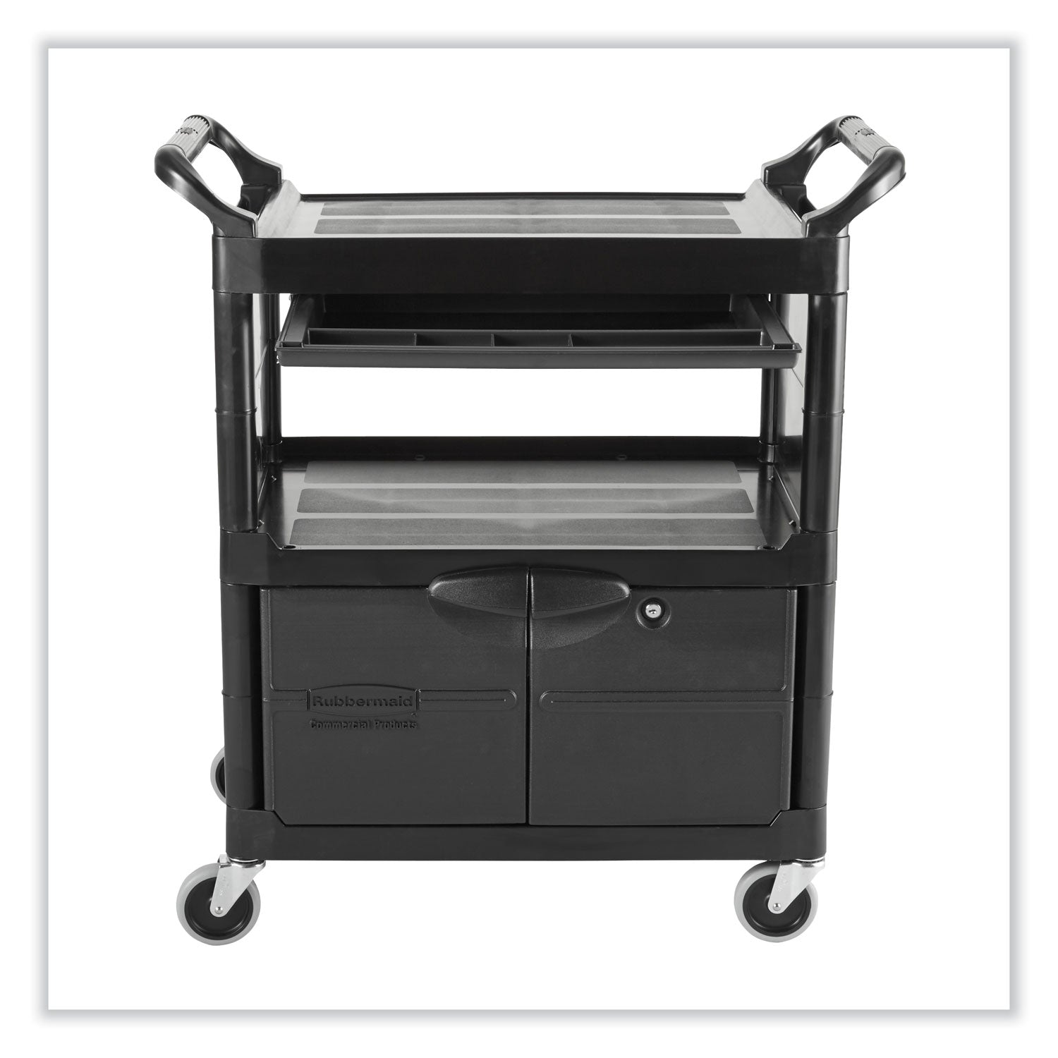 Round Handle - 300 lb Load Capacity - 4 Casters - Plastic, Metal - 33.63" Length x 18.63" Width x 37.75" Height - Black - 1 Each