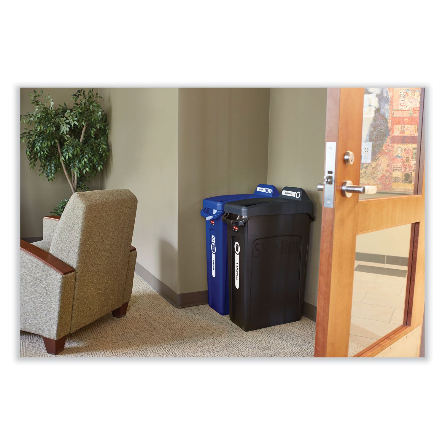 Rubbermaid Commercial Slim Jim 23-Gallon Vented Waste Container - 23 gal Capacity - Rectangular - Durable, Handle - 30" Height x 11" Width x 22" Depth - Plastic - Black - 1 Each