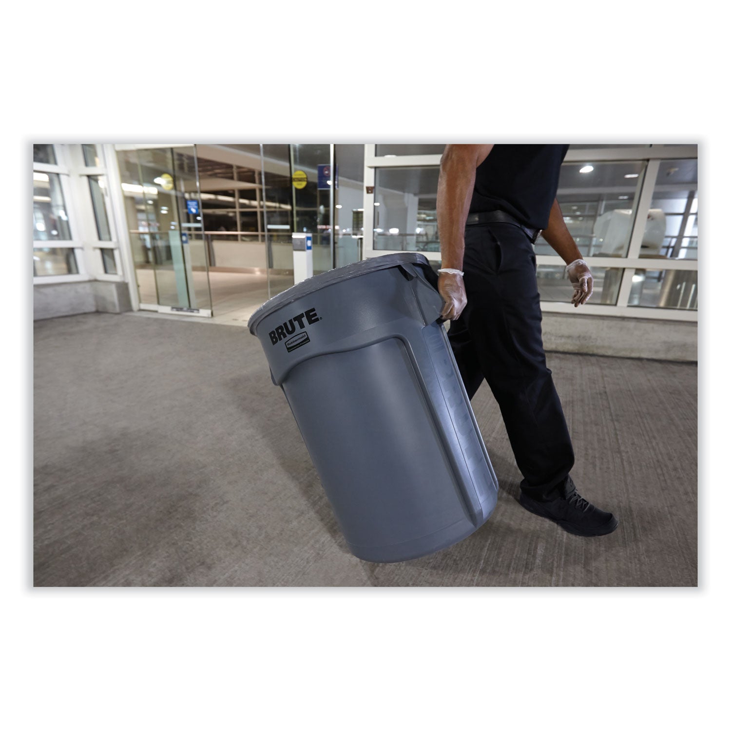 55 gal Capacity - Round - Handle, Heavy Duty, Reinforced, UV Coated, Damage Resistant, Warp Resistant, Fade Resistant - 33" Height x 26.4" Diameter - Plastic - Gray - 1 Each