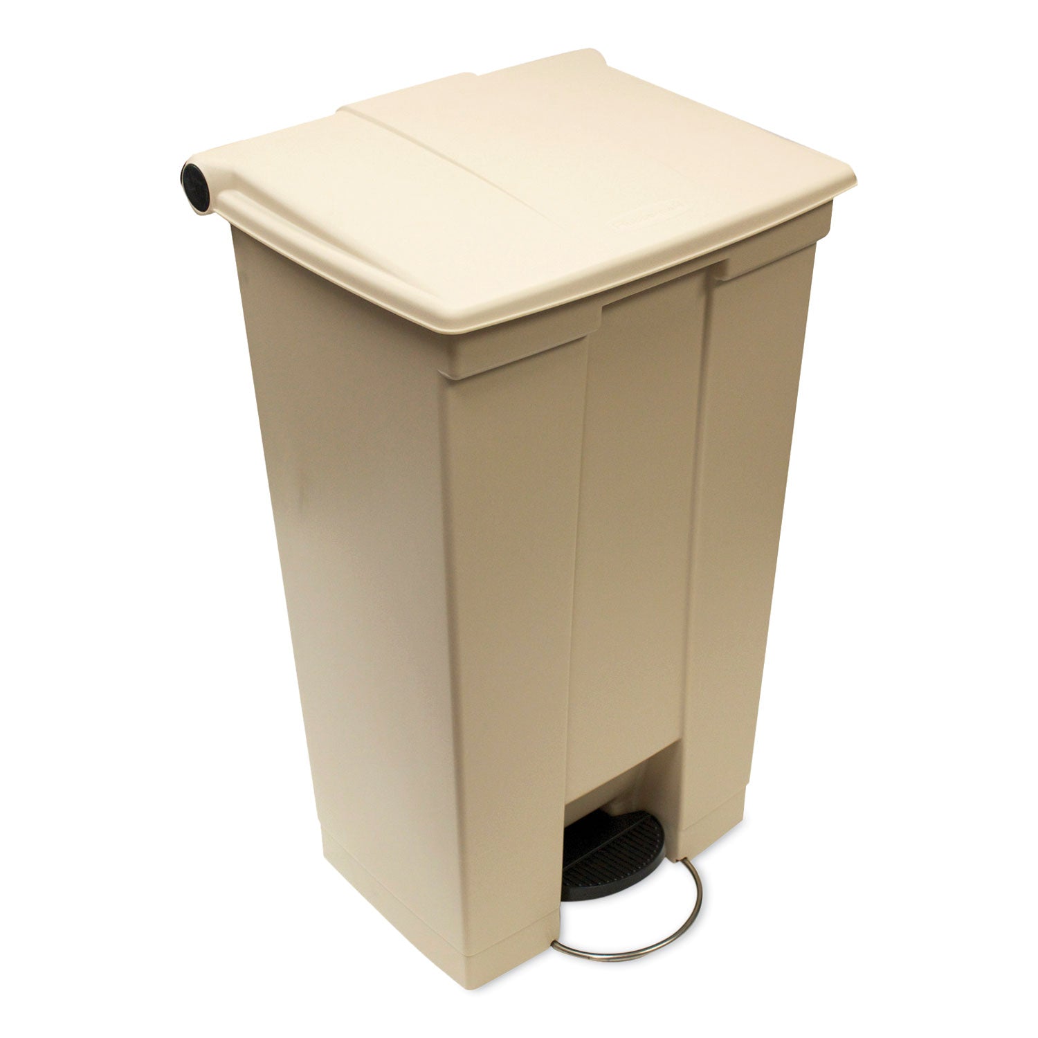 Rubbermaid Commercial Mobile Step-On Container, 18 Gallon, Rectangular, Fire-Safe, Puncture Resistant, Heavy Duty, Pedal Control, Plastic, Beige, 1 Each