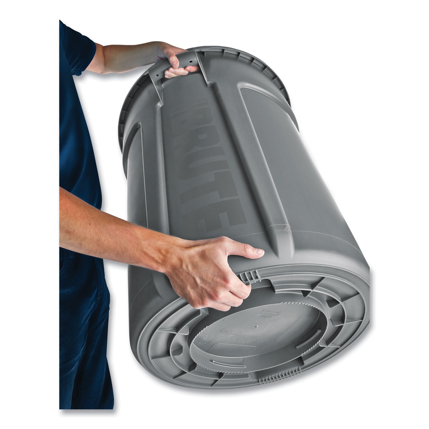 55 gal Capacity - Round - Handle, Heavy Duty, Reinforced, UV Coated, Damage Resistant, Warp Resistant, Fade Resistant - 33" Height x 26.4" Diameter - Plastic - Gray - 1 Each
