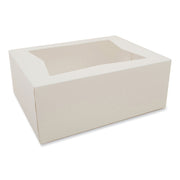 White Window Bakery Boxes with Attached Flip Top, 4-Corner Beers Design, 10 x 10 x 4, White, Paper, 200/Carton