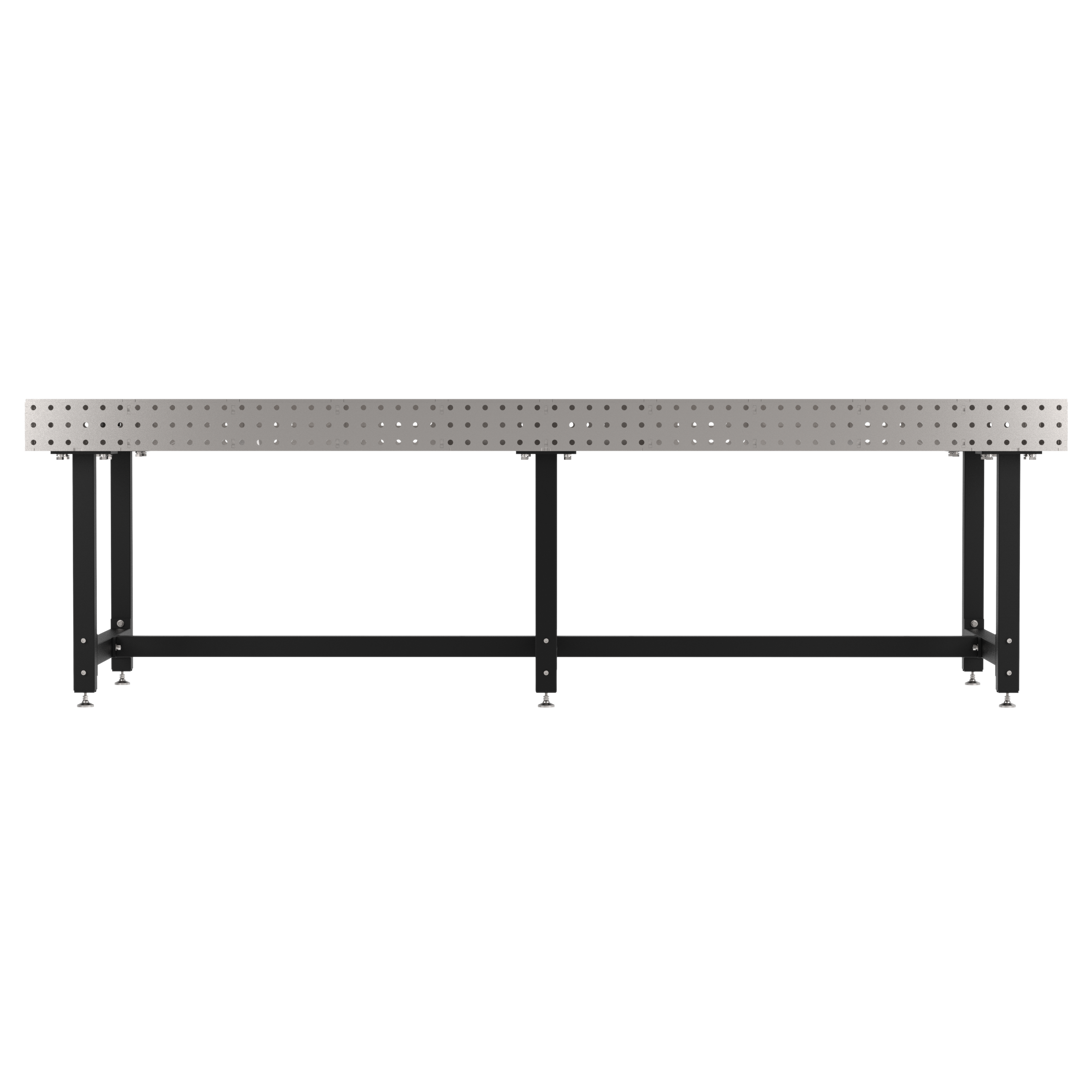 Welding Fixture Table, Fixed Height, 36"H x 120"L x 48"D, 1/4" Carbon Steel Top, Six Black Powdercoat Legs, Self-Leveling Feet