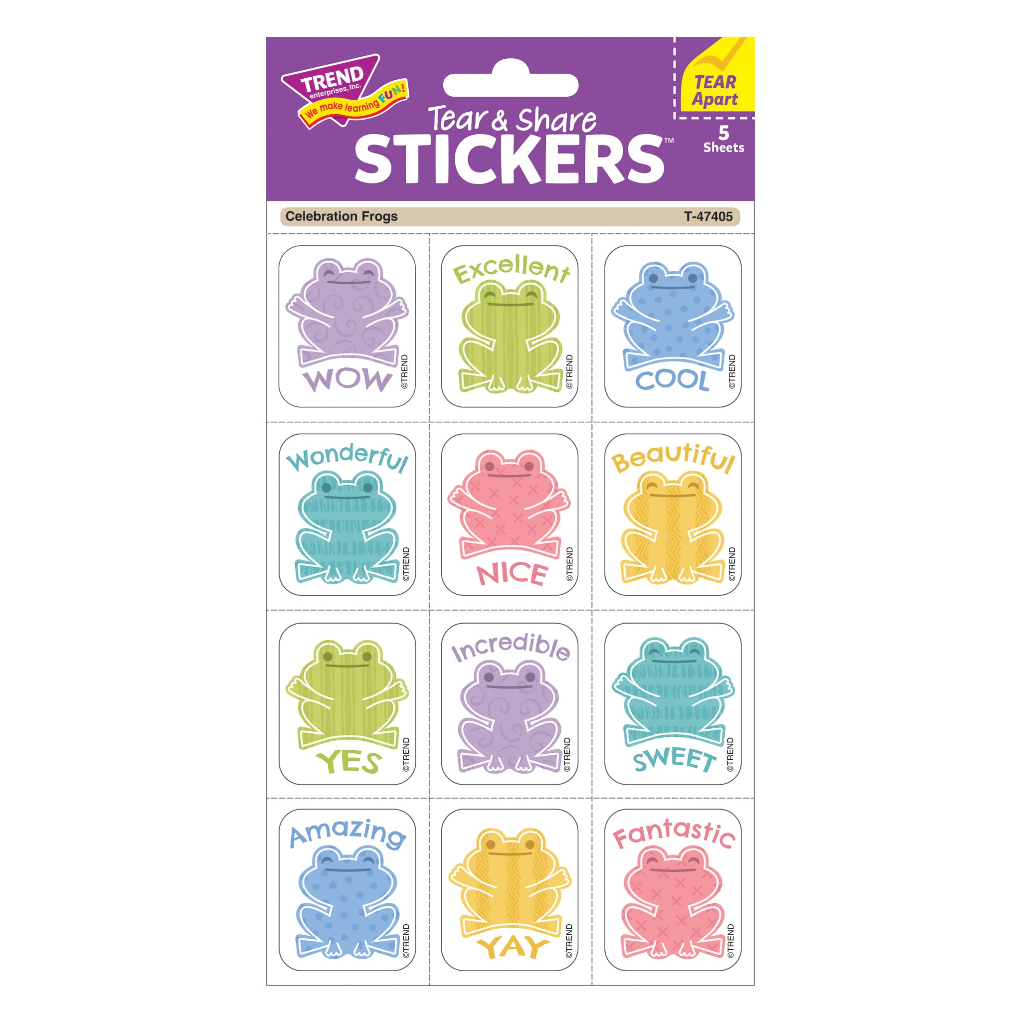 Celebration Frogs Tear & Share Stickers®, 60 Count
