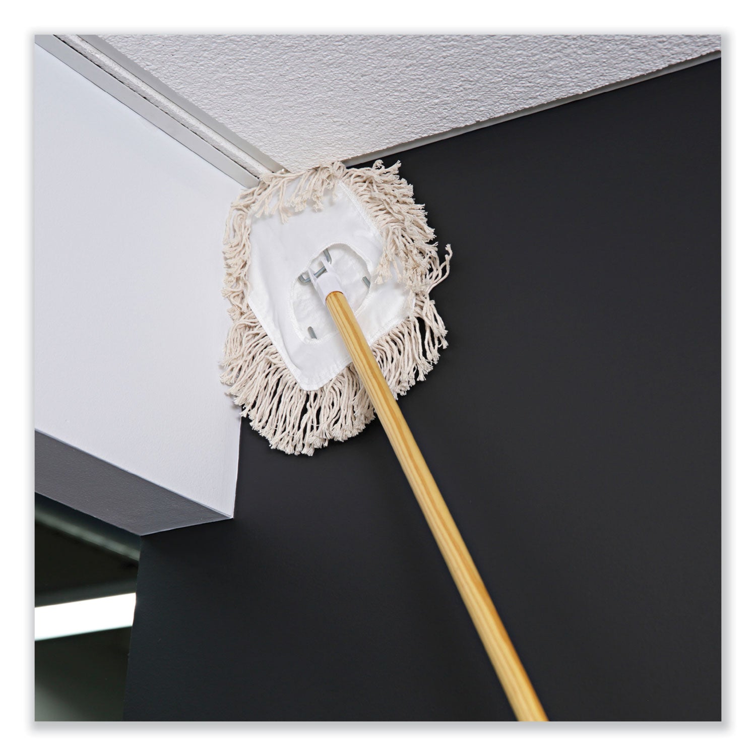 Wedge Dust Mop Head Frame/Lacquered Wood Handle, 0.94" dia x 48" Length, Natural