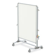 Ghent Partition, 46.5" x 65", White Porcelain, Aluminum Frame, Rectangle, Floor Standing, Magnetic, Double-Sided, Locking Casters, Accessory Holder, Adjustable Leg, 1 Each