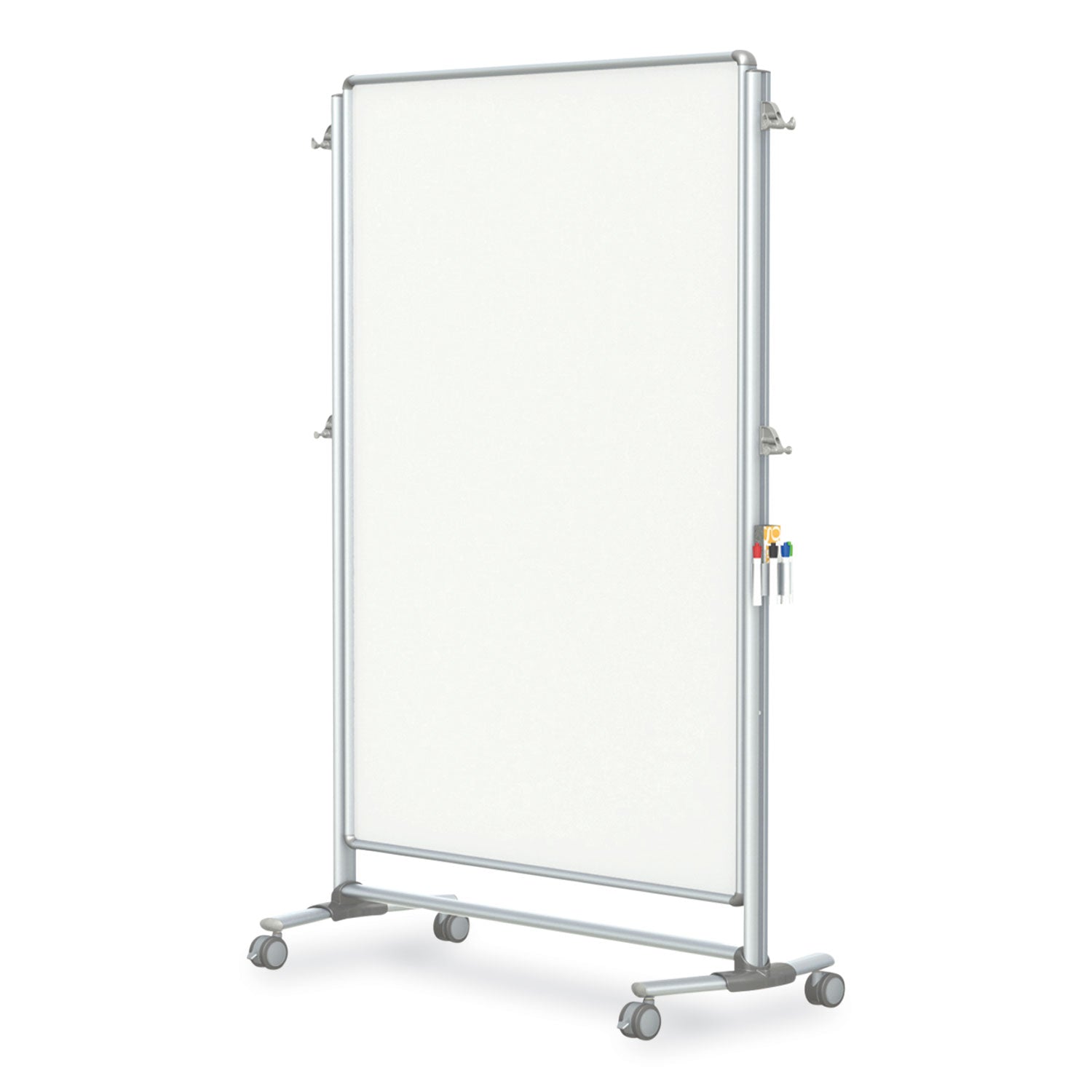 Ghent Partition, 46.5" x 65", White Porcelain, Aluminum Frame, Rectangle, Floor Standing, Magnetic, Double-Sided, Locking Casters, Accessory Holder, Adjustable Leg, 1 Each
