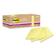 Post-it Recycled Super Sticky Notes, 3" x 3", Canary Yellow, 70 Sheets per Pad, 12 Pads per Pack, Square, Adhesive, 100% Recycled Paper