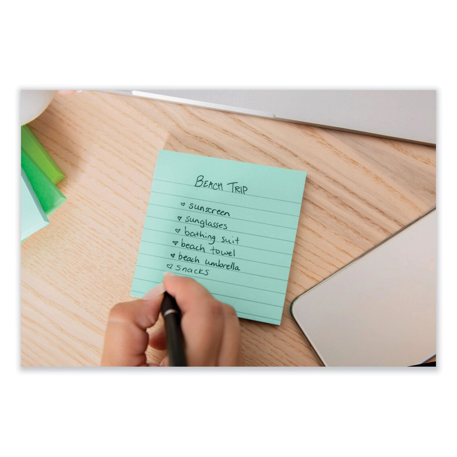 Post-it Super Sticky Adhesive Notes, 4" x 4", Square, Ruled, Assorted Oasis Colors, 70 Sheets per Pad, 3 Pads per Pack, Removable, Repositionable, Recyclable, Recycled Content