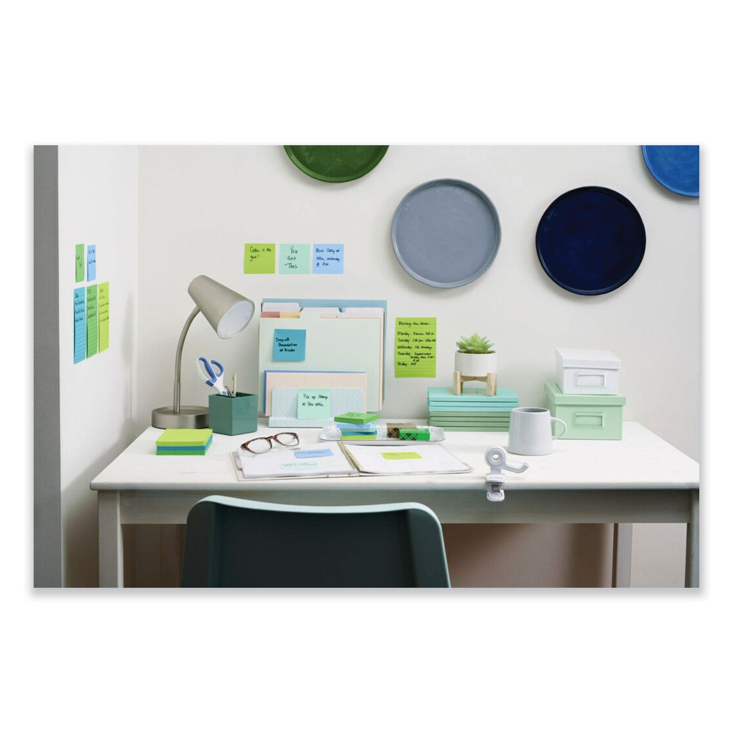 Post-it Super Sticky Adhesive Notes, 3" x 3", Square, Assorted Oasis Colors, 70 Sheets per Pad, 5 Pads per Pack, 350 Notes Total, Removable, Repositionable, Recyclable, Recycled Content
