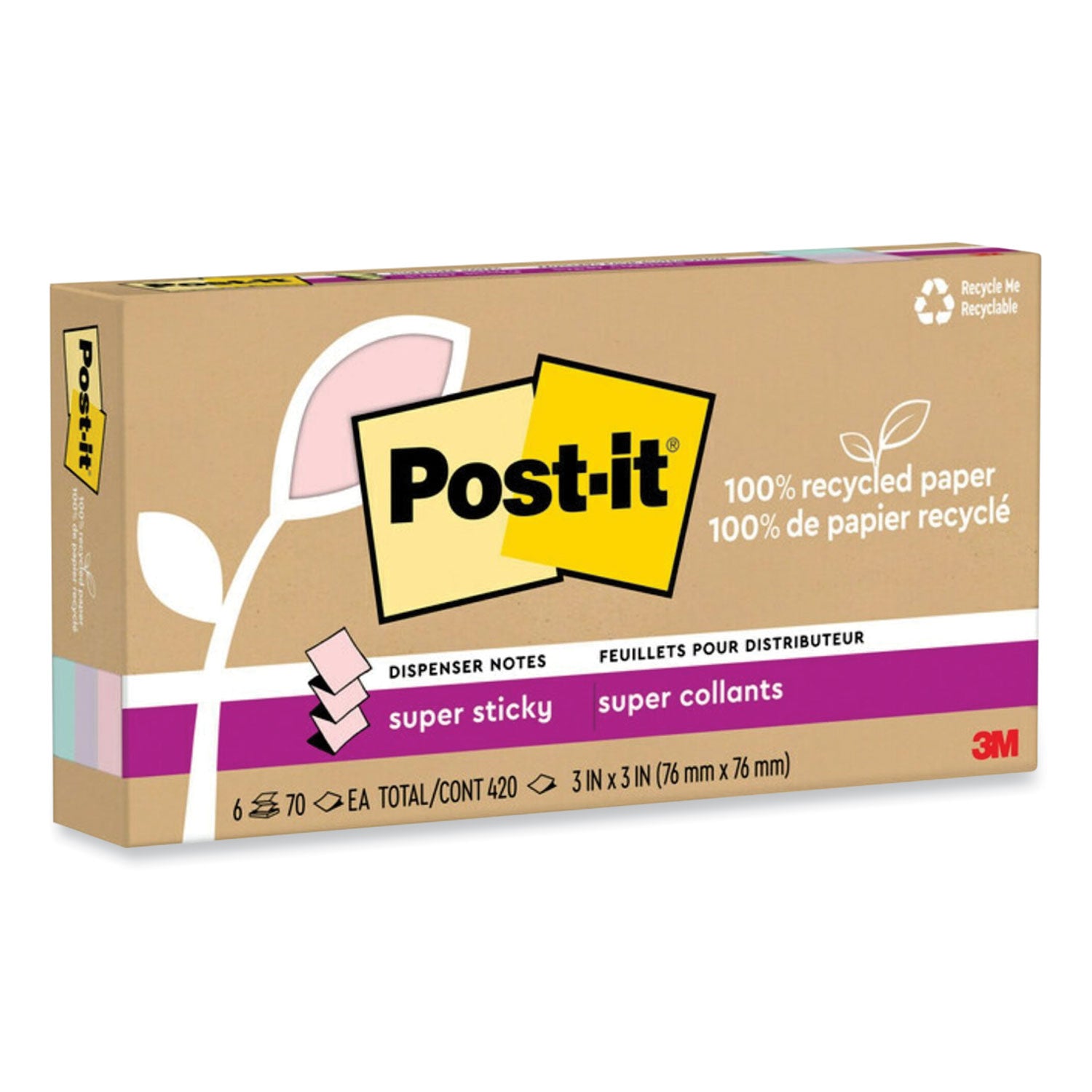 Post-it Super Sticky Adhesive Notes, 3" x 3", 70 Sheets per Pad, Assorted Wanderlust Pastel, Removable, Repositionable, Recyclable, Pop-up, 12 Pads per Pack, 420 Notes Total