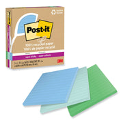 Post-it Super Sticky Adhesive Notes, 4" x 4", Square, Ruled, Assorted Oasis Colors, 70 Sheets per Pad, 3 Pads per Pack, Removable, Repositionable, Recyclable, Recycled Content