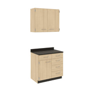 Base Cabinets; Drawer Over Door With Half-Width Shelf And Four Drawers, With Locks, Battle Creek Oak, 36"H x 36"W x 24"D
