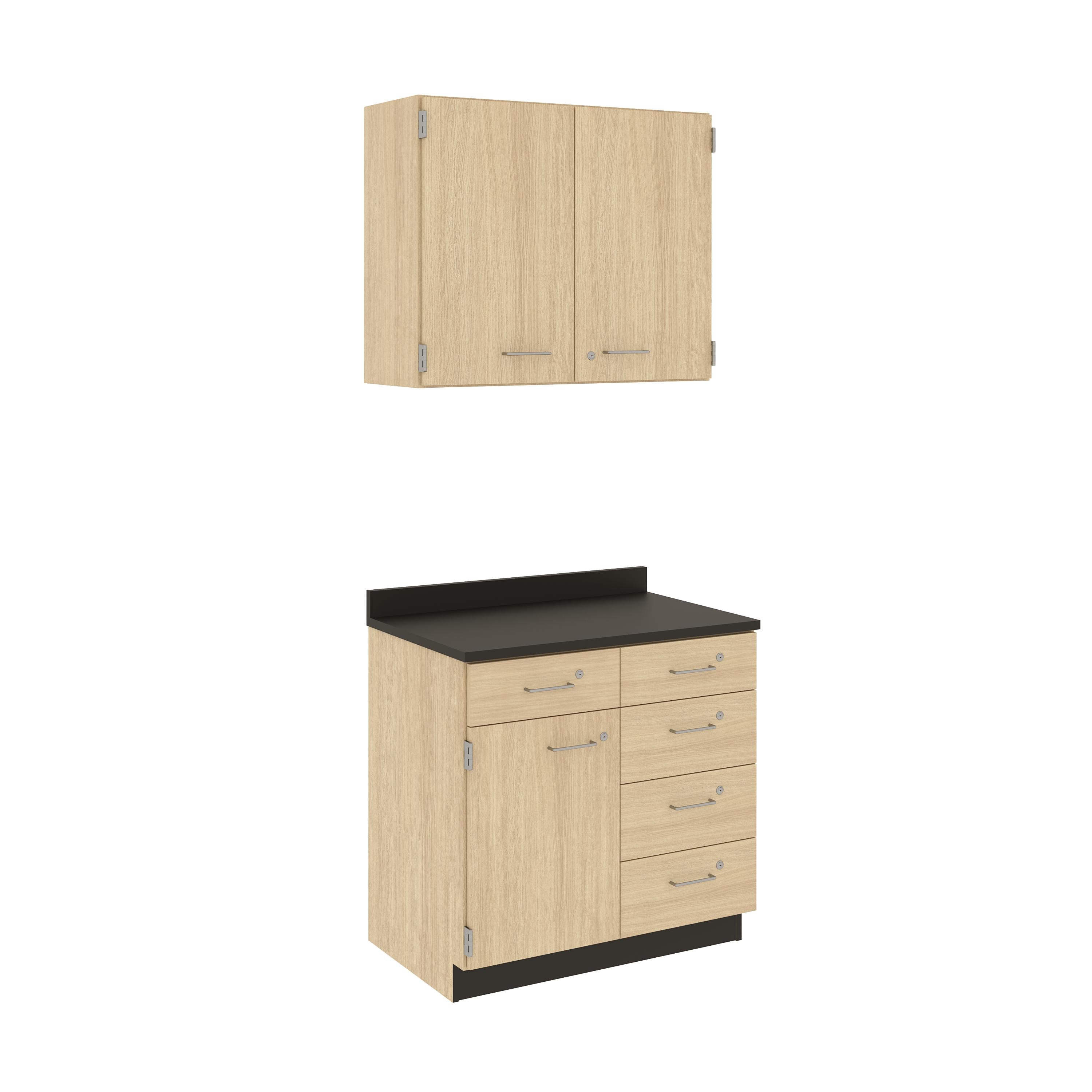 Wall Cabinets; Two Doors With Half-Width Shelves, With Locks, Battle Creek Oak, 30"H x 36"W x 14"D