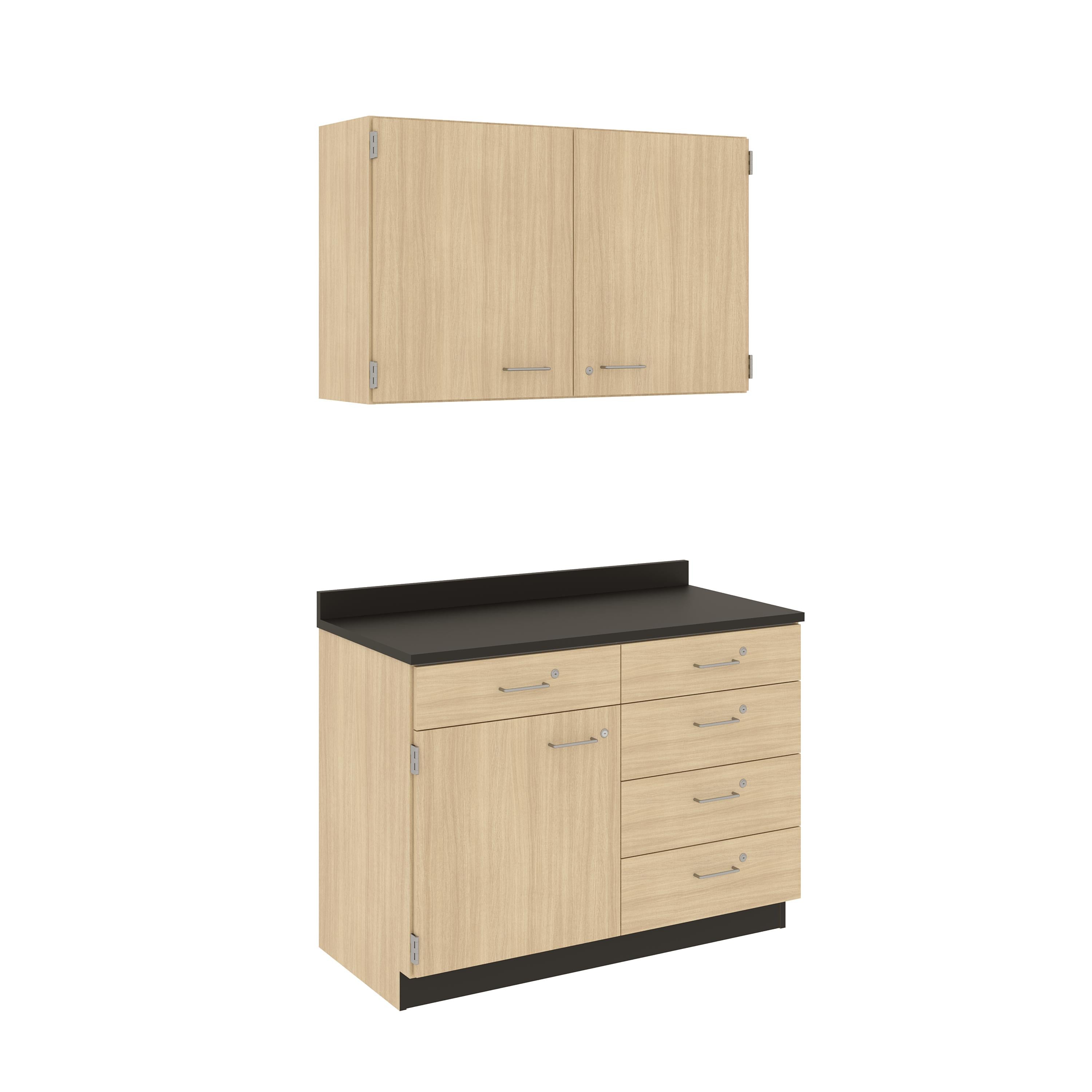 Base Cabinets; Drawer Over Door With Half-Width Shelf And Four Drawers, With Locks, Battle Creek Oak, 36"H x 42"W x 24"D