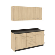 Suite - Base Cabinets; Left And Right Units With Drawer Over Door With Half-Width Shelf. Center Unit Four Drawers, Wall Cabinets; Two Double Doors With Full-Width Shelves, With Locks, Battle Creek Oak, 84"H x 72"W x 24"D