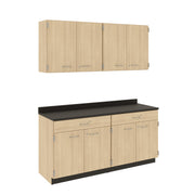 Suite - Base Cabinets; Two Units With Drawer Over Double Door With Shelf, Wall Cabinets; Two Double Doors With Full-Width Shelves, With Locks, Battle Creek Oak, 84"H x 72"W x 24"D