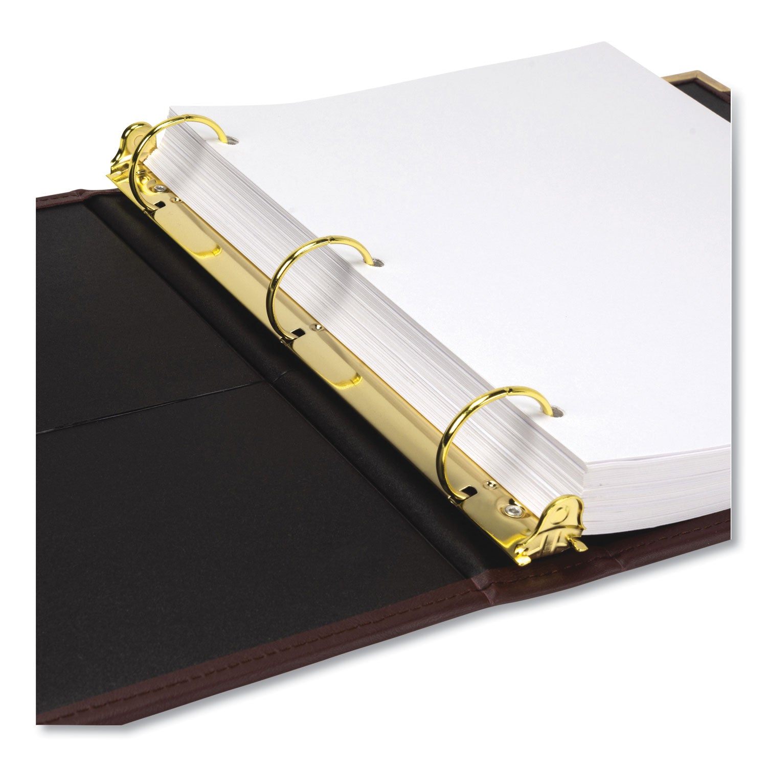 1" Binder Capacity - Letter - 8 1/2" x 11" Sheet Size - Fastener(s): Round Ring - Pocket(s): 2, Internal - Faux Leather, Brass, Metal - Burgundy - Flexible, Durable, Concealed Rivet - 1 Each