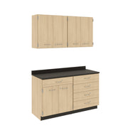 Suite - Base Cabinets; Left Unit With Drawer Over Double Door With Shelf, Right Unit Four Drawers, Wall Cabinets; Two Double Doors With Full-Width Shelves, With Locks, Battle Creek Oak, 84"H x 60"W x 24"D