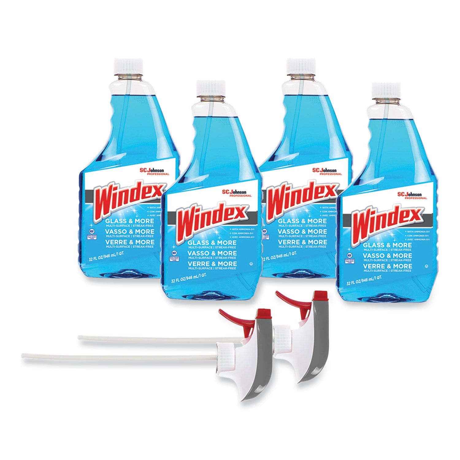 Windex Glass & More Streak-Free Cleaner, Fresh Scent, 32 fl oz Blue Bottle, 4 Bottles per Carton