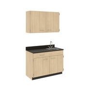 Suite - Base Cabinets; Left Unit Drawer Over Hinged Left Door With Shelf, Right Sink Unit With 15" x 15" Stainless Steel Sink And Faucet, Wall Cabinets; Two Double Doors With Half-Width Shelves, With Locks, Battle Creek Oak, 84"H x 48"W x 24"D