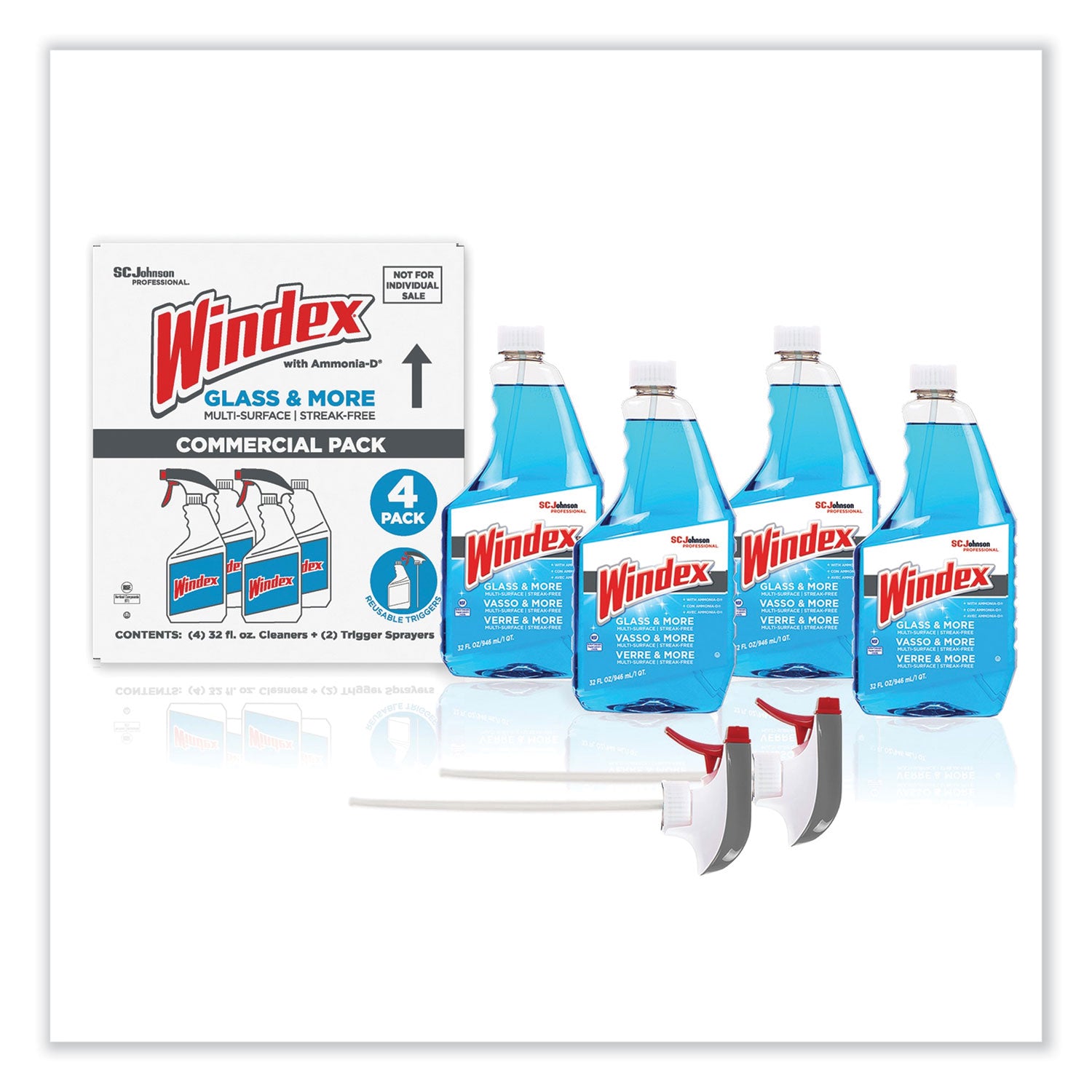 Windex Glass & More Streak-Free Cleaner, Fresh Scent, 32 fl oz Blue Bottle, 4 Bottles per Carton