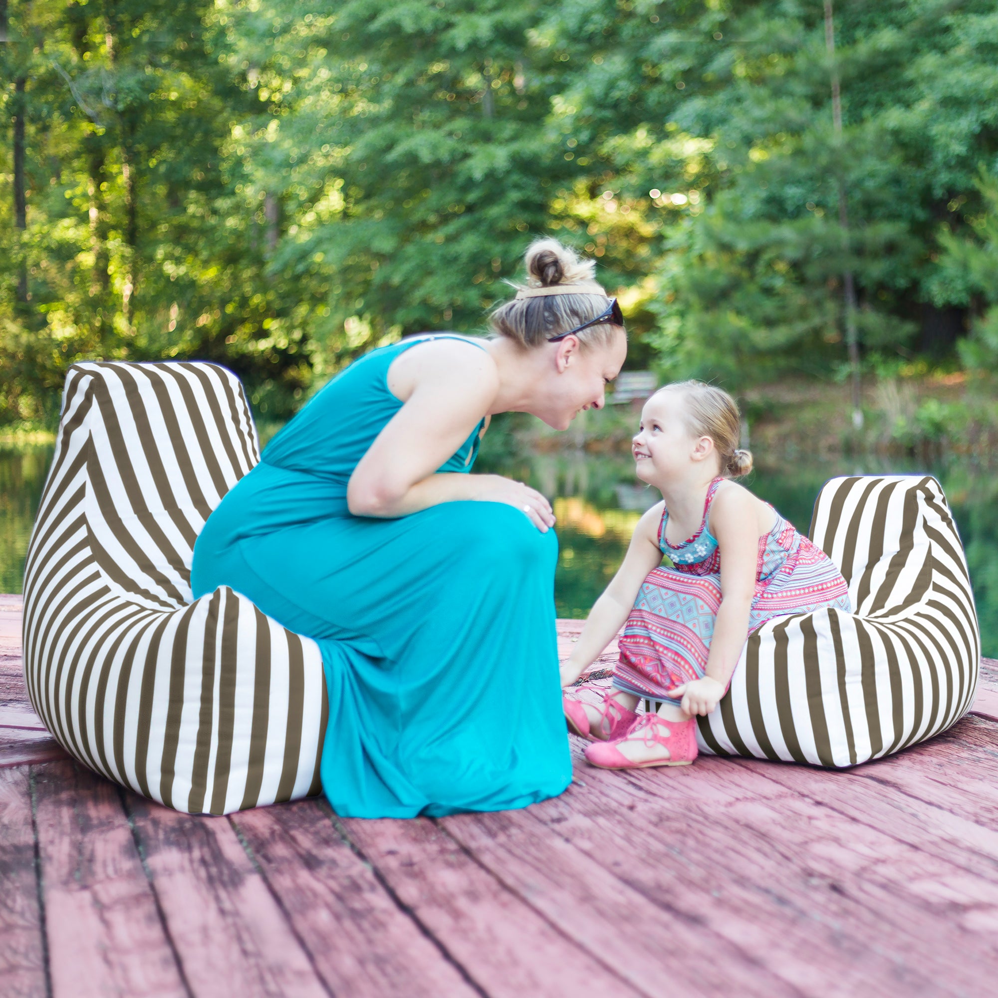 Jaxx Juniper Jr Outdoor Kids Bean Bag Chair / Childrens Garden Chair, Taupe Stripes