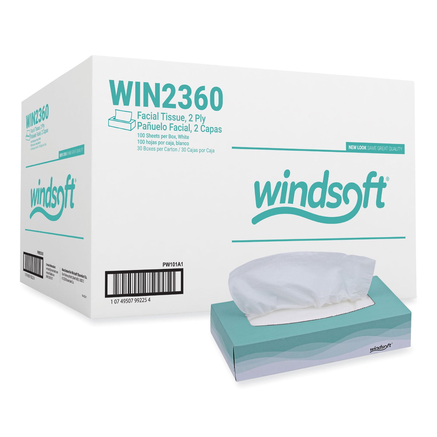 Facial Tissue, 2 Ply, White, Flat Pop-Up Box, 100 Sheets/box, 30 Boxes/carton