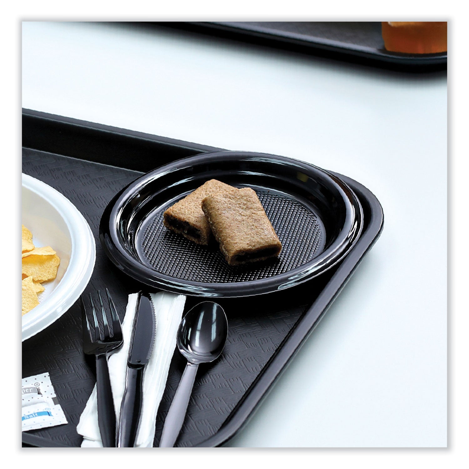 Hi-Impact Plastic Dinnerware, Plate, 9" Dia, Black, 500/carton