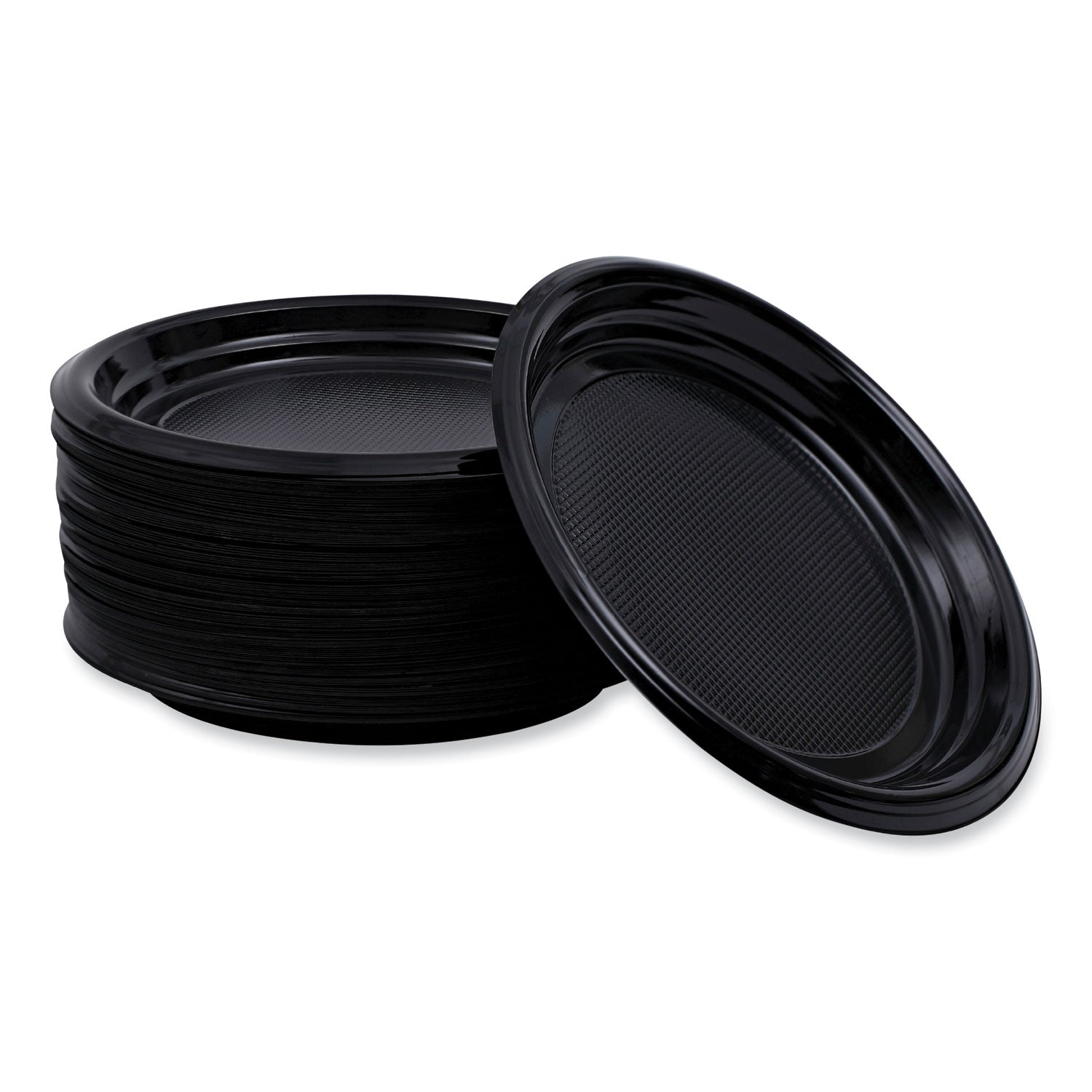 Hi-Impact Plastic Dinnerware, Plate, 9" Dia, Black, 500/carton