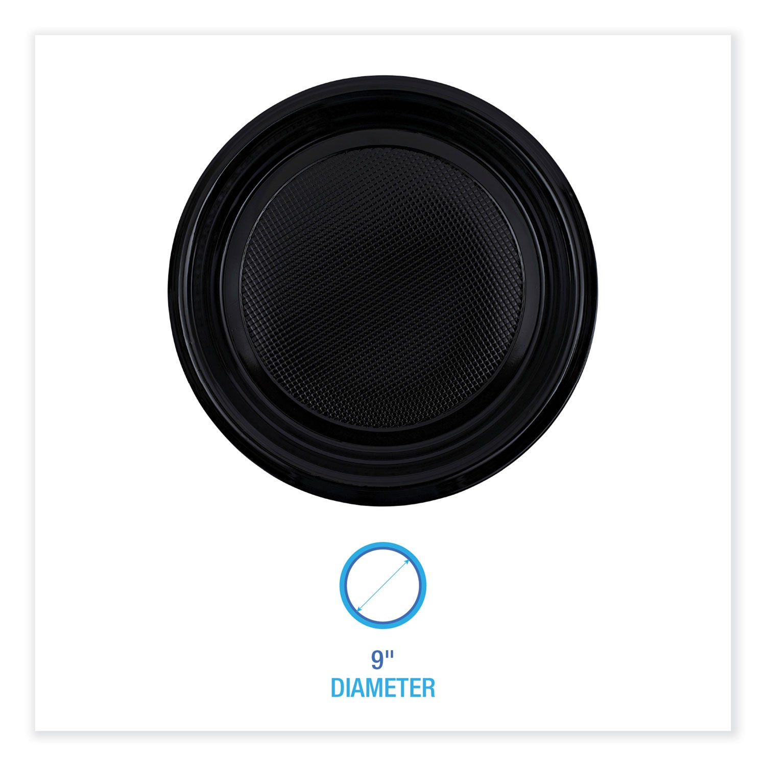 Hi-Impact Plastic Dinnerware, Plate, 9" Dia, Black, 500/carton