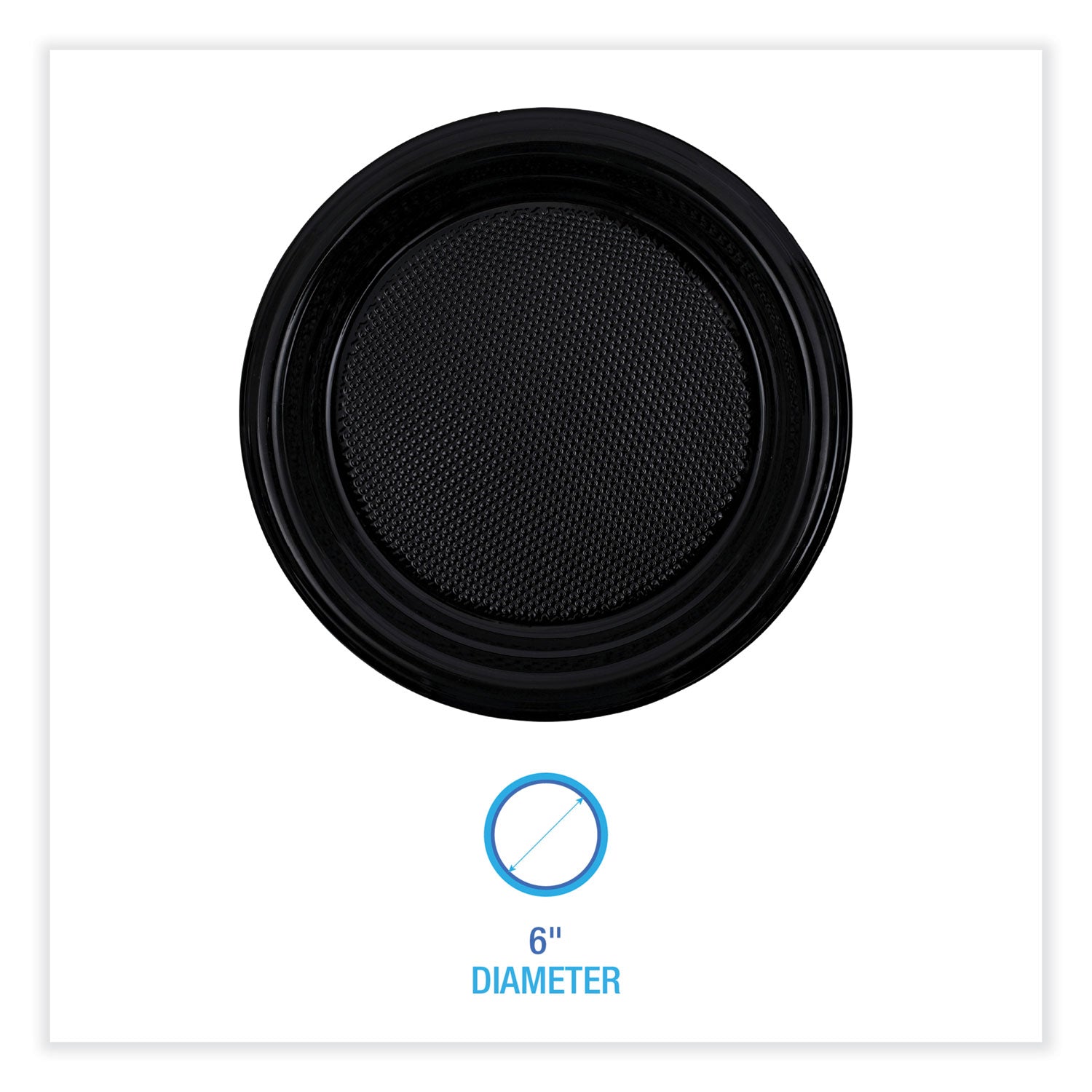 Hi-Impact Plastic Dinnerware, Plate, 6" Dia, Black, 1,000/carton