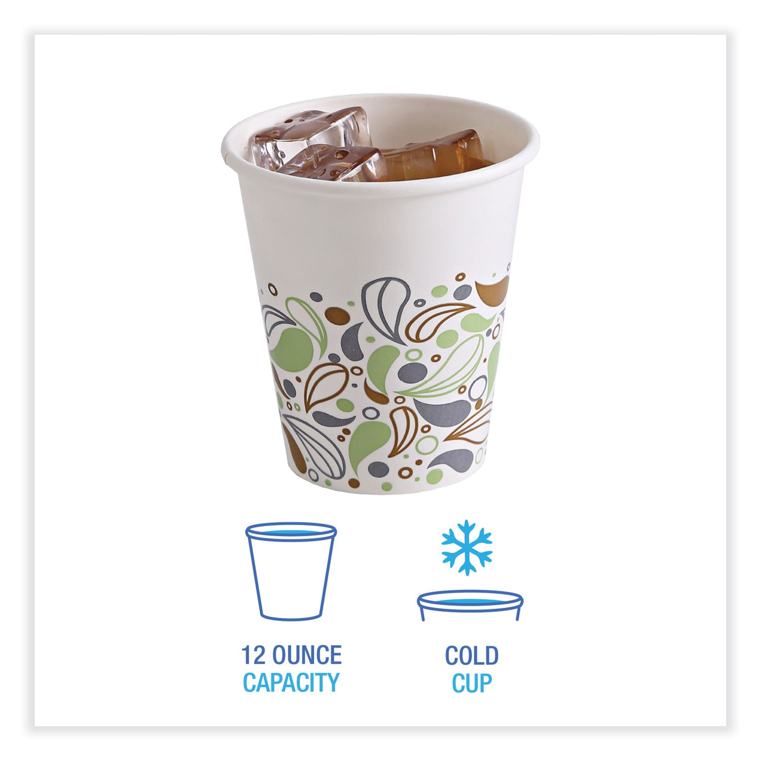 Deerfield Printed Paper Cold Cups, 12 oz, 50/Sleeve, 20 Sleeves/Carton