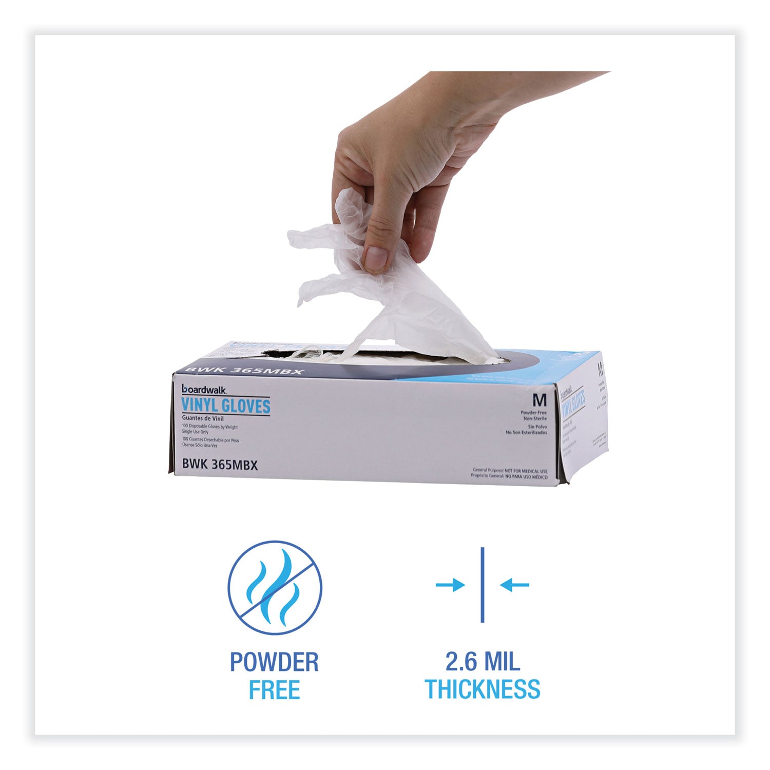 General Purpose Vinyl Gloves, Powder/Latex-Free, 2.6 mil, Medium, Clear, 100/Box